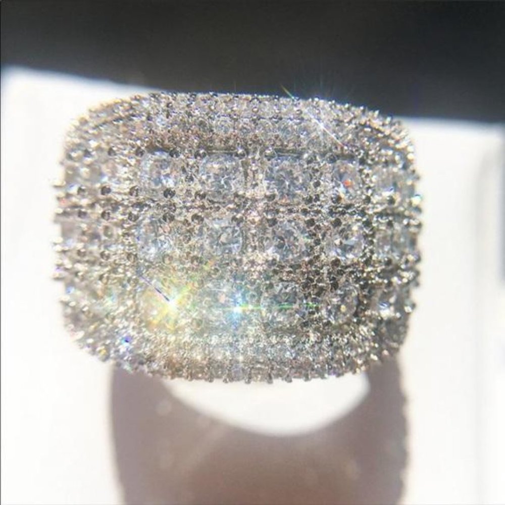 NEW Silver Round  Pave Wide Band Ring - Picture 3 of 9